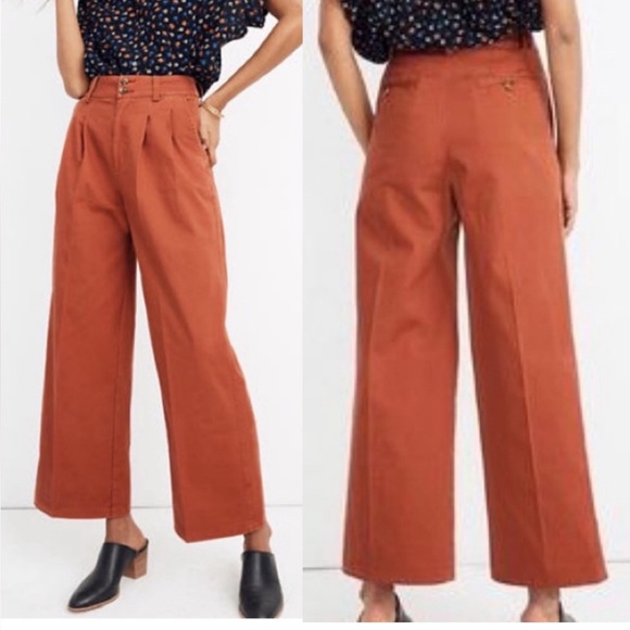 Madewell Pleated Wide-Leg Pants in After Glow Red - Picture 3 of 5